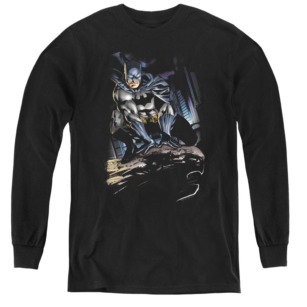 Batman Perched Long Sleeve Kids Youth T Shirt Black Officially Licensed