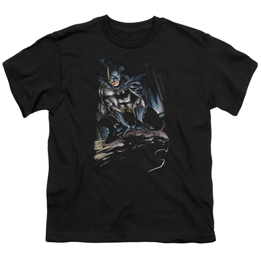 Batman Perched Kids Youth T Shirt Black Officially Licensed