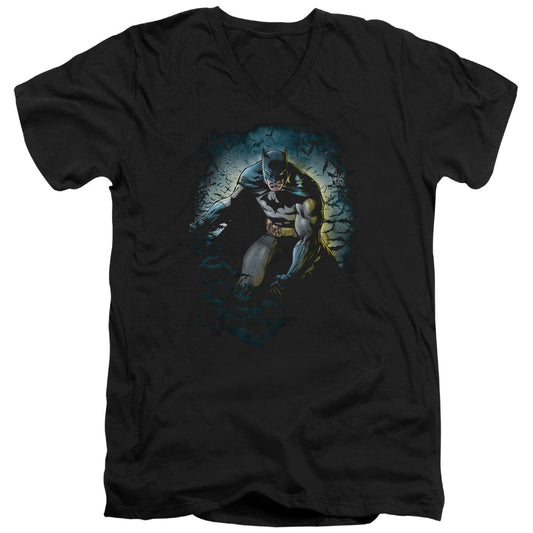 Batman Bat Cave Mens Slim Fit V Neck T Shirt Black Officially Licensed