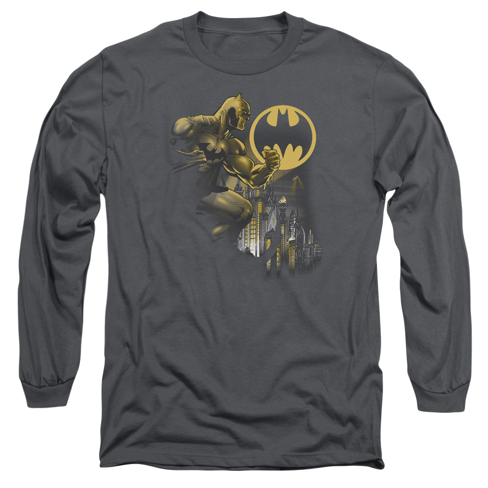 Batman Bat Signal Mens Long Sleeve Shirt Charcoal Officially Licensed