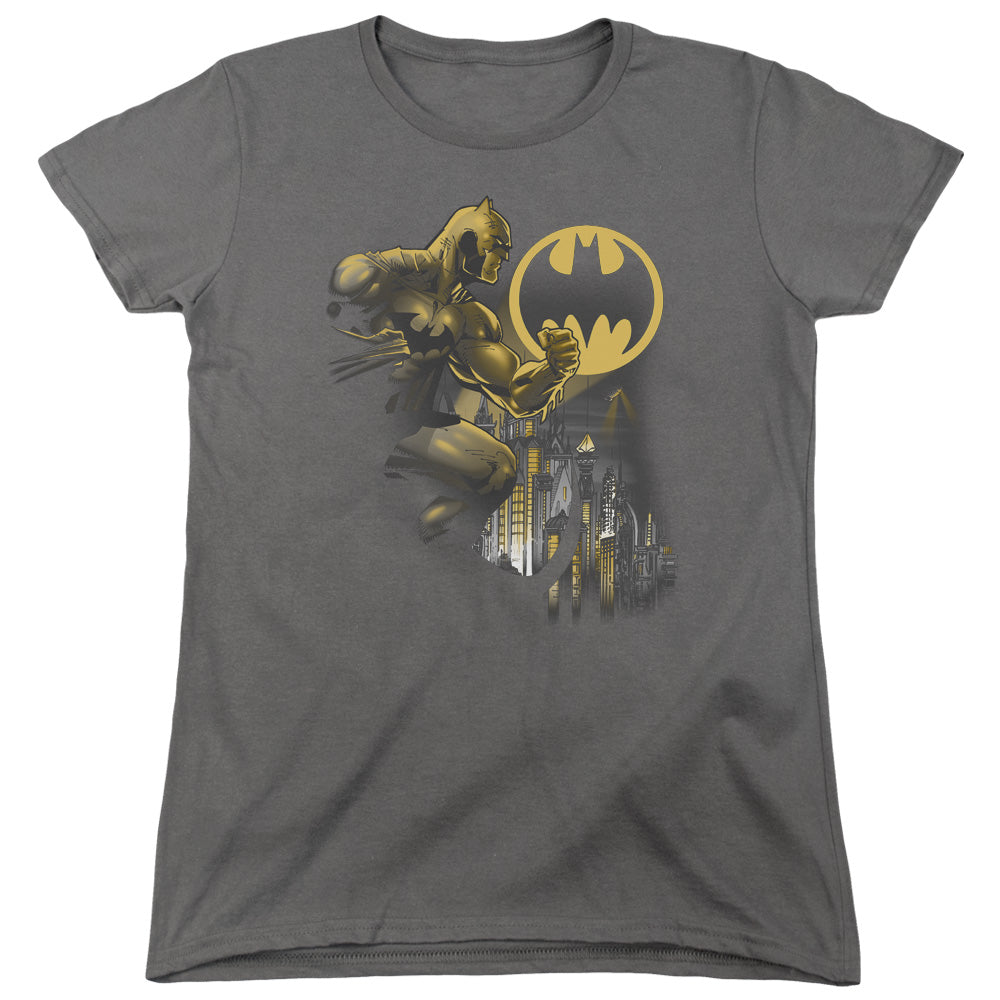 Batman Bat Signal Womens T Shirt Charcoal Officially Licensed