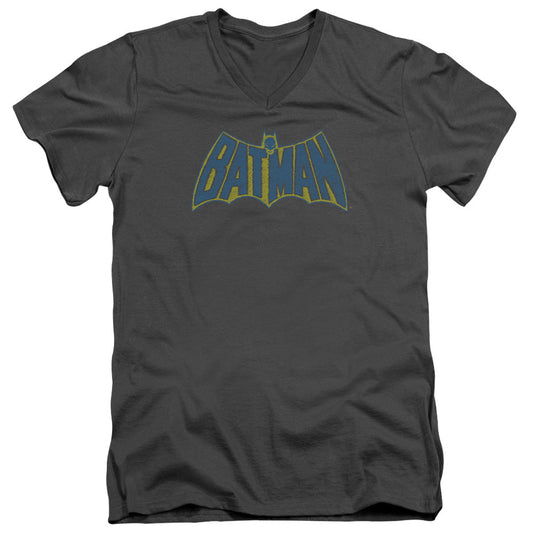 Batman Sketch Logo Mens Slim Fit V Neck T Shirt Charcoal Officially Licensed