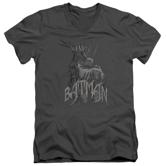 Batman Scary Right Hand Mens Slim Fit V Neck T Shirt Charcoal Officially Licensed