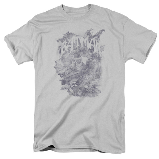Batman Pencil Bat Collage Mens T Shirt Silver Officially Licensed