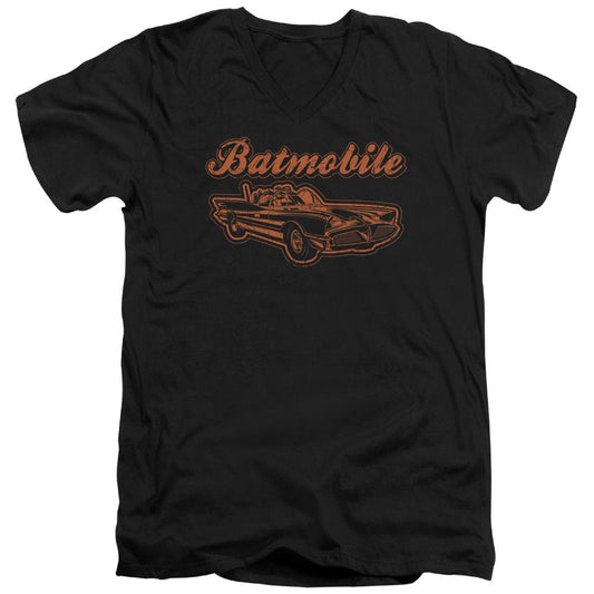 Batman Batmobile Mens Slim Fit V Neck T Shirt Black Officially Licensed