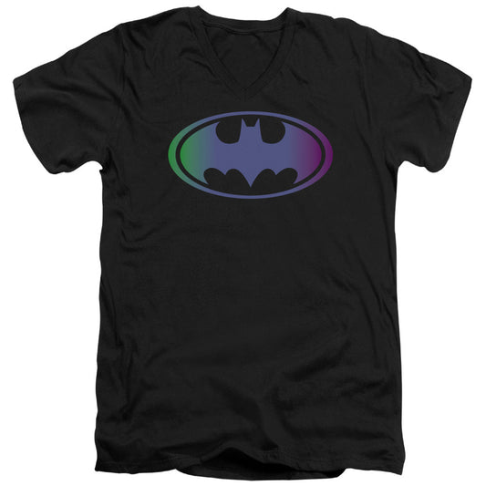 Batman Gradient Bat Logo Mens Slim Fit V Neck T Shirt Black Officially Licensed