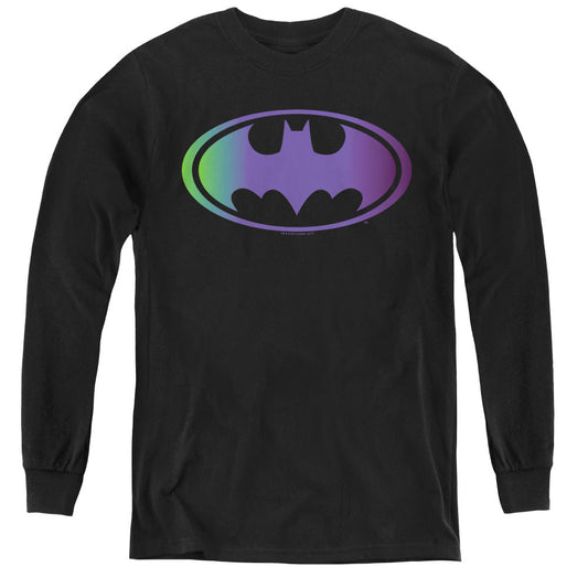 Batman Gradient Bat Logo Long Sleeve Kids Youth T Shirt Black Officially Licensed
