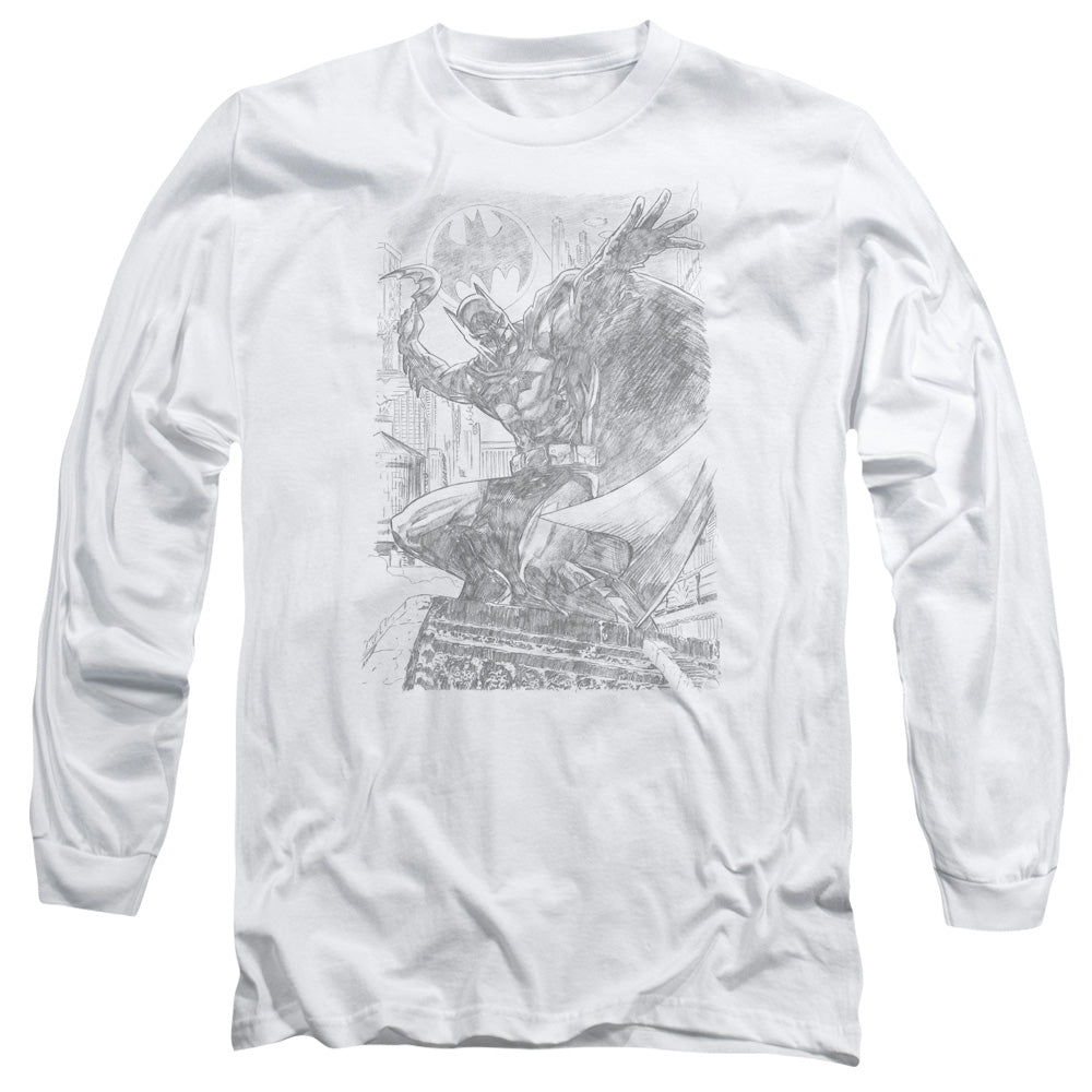 Batman Pencil Batarang Throw Mens Long Sleeve Shirt White Officially Licensed