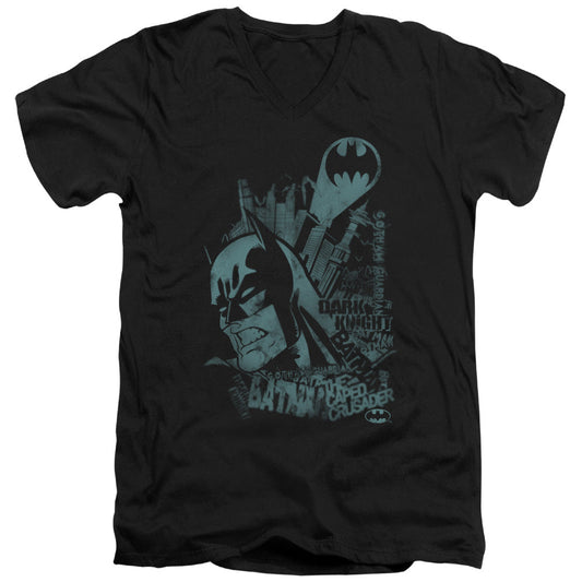 Batman Grited Teeth Mens Slim Fit V Neck T Shirt Black Officially Licensed