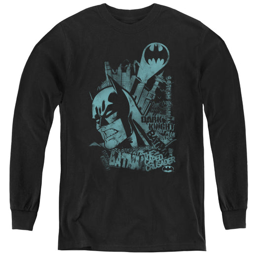 Batman Grited Teeth Long Sleeve Kids Youth T Shirt Black Officially Licensed