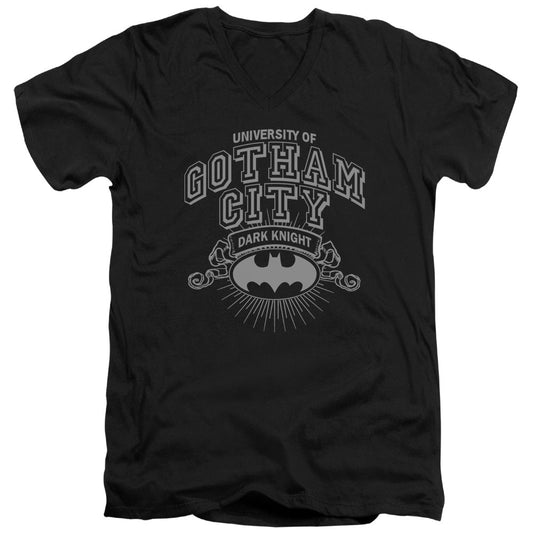 Batman University Of Gotham Mens Slim Fit V Neck T Shirt Black Officially Licensed