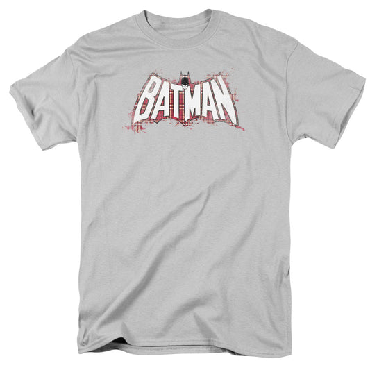 Batman Plaid Splat Logo Mens T Shirt Silver Officially Licensed