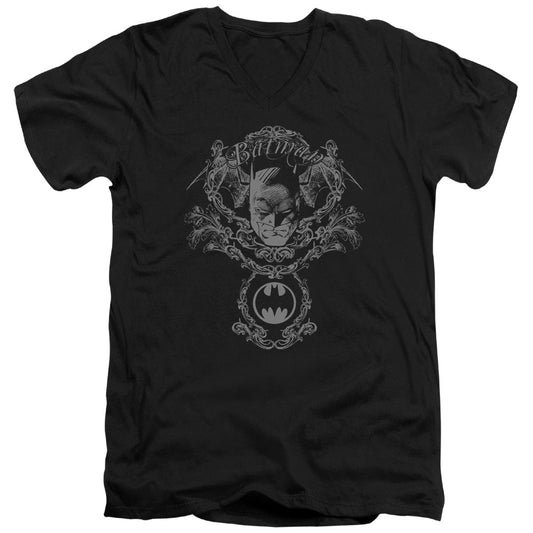 Batman Dark Knight Heraldry Mens Slim Fit V Neck T Shirt Black Officially Licensed