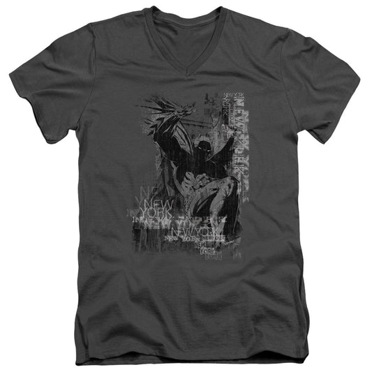 Batman The Knight Life Mens Slim Fit V Neck T Shirt Charcoal Officially Licensed