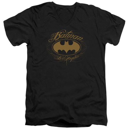 Batman Batman La Mens Slim Fit V Neck T Shirt Black Officially Licensed