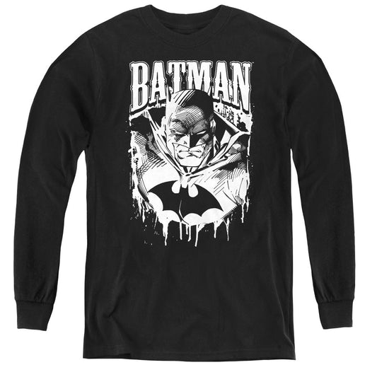 Batman Bat Metal Long Sleeve Kids Youth T Shirt Black Officially Licensed