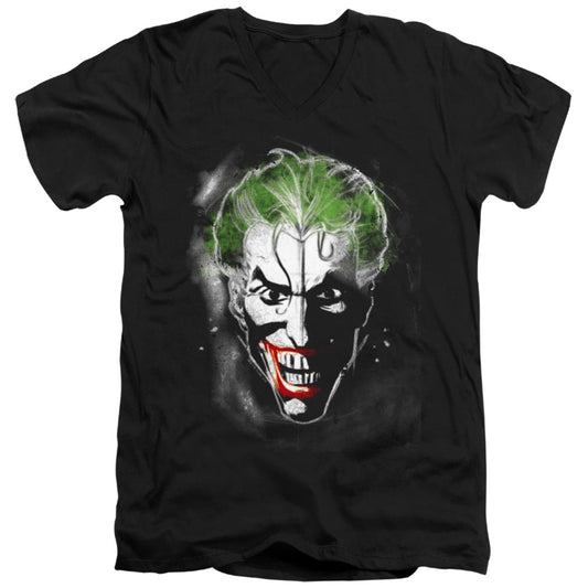 Batman Face Of Madness Mens Slim Fit V Neck T Shirt Black Officially Licensed