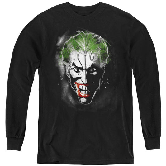 Batman Face Of Madness Long Sleeve Kids Youth T Shirt Black Officially Licensed