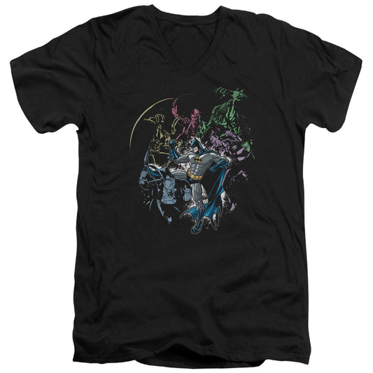 Batman Surrounded Mens Slim Fit V Neck T Shirt Black Officially Licensed