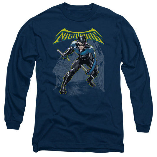Batman Nightwing Mens Long Sleeve Shirt Navy Blue Officially Licensed