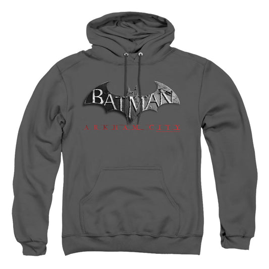 Arkham City Logo Mens Hoodie Charcoal Officially Licensed