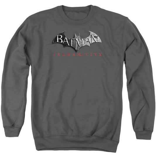 Arkham City Logo Mens Crewneck Sweatshirt Charcoal