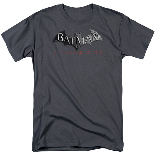 Batman Arkham City Logo Mens T Shirt Charcoal Officially Licensed