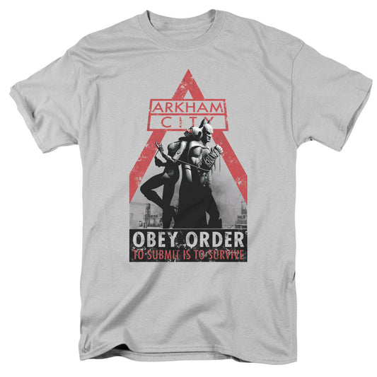 Arkham City Obey Order Mens T Shirt Silver Officially Licensed
