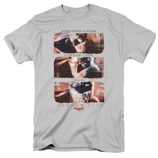 Arkham City All In Mens T Shirt Silver Officially Licensed