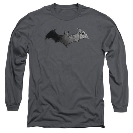 Arkham City Bat Logo Mens Long Sleeve Shirt Charcoal Officially Licensed