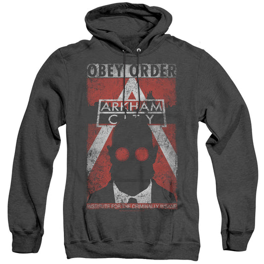 Arkham City Obey Order Poster Heather Mens Hoodie Black Officially Licensed