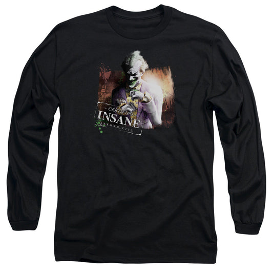 Arkham City Certified Insane Mens Long Sleeve Shirt Black Officially Licensed