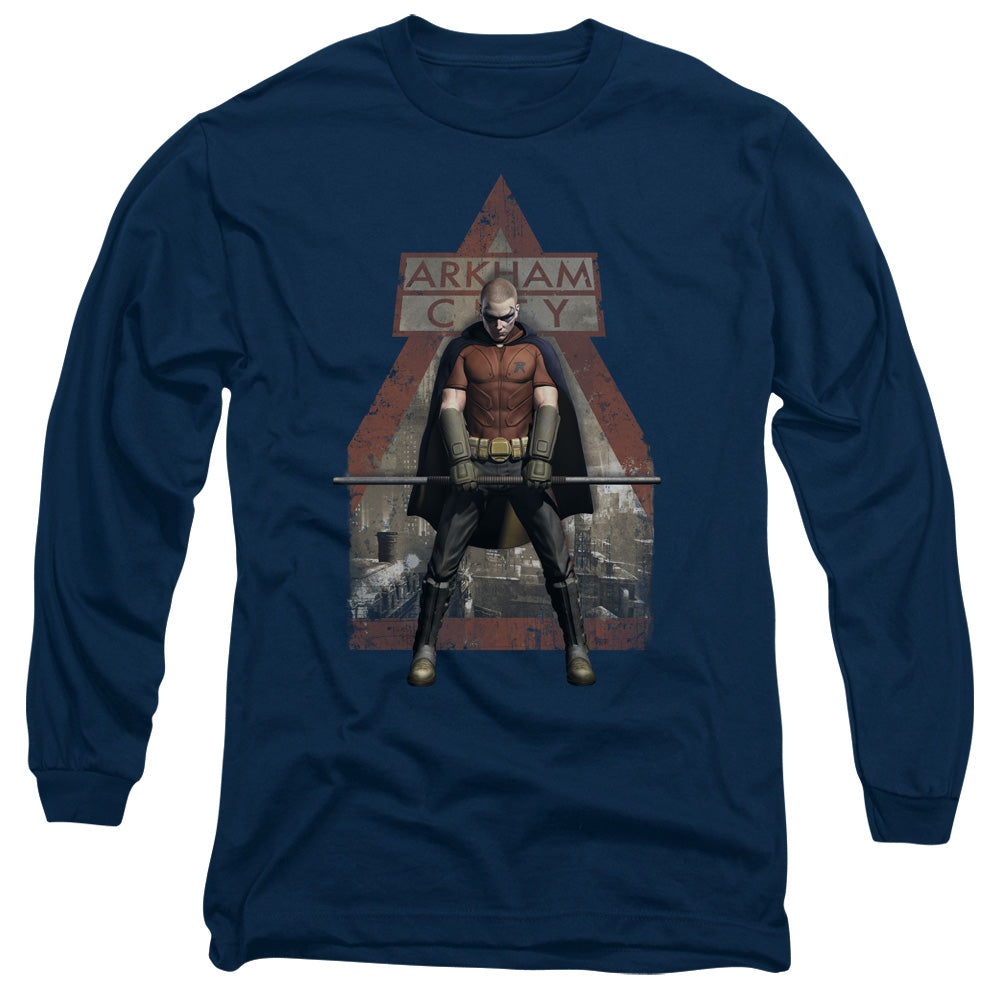 Arkham City Arkham Robin Mens Long Sleeve Shirt Navy Officially Licensed