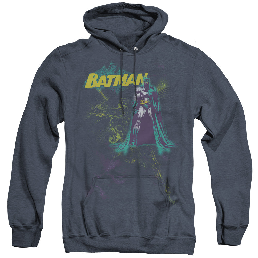Batman Bat Spray Heather Mens Hoodie Navy Blue Officially Licensed