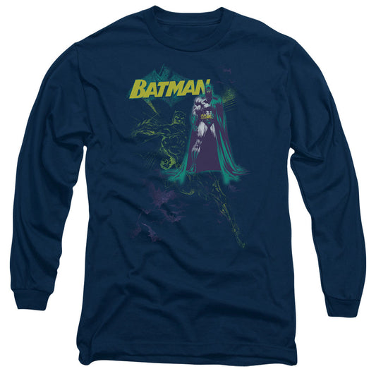 Batman Bat Spray Mens Long Sleeve Shirt Navy Blue Officially Licensed