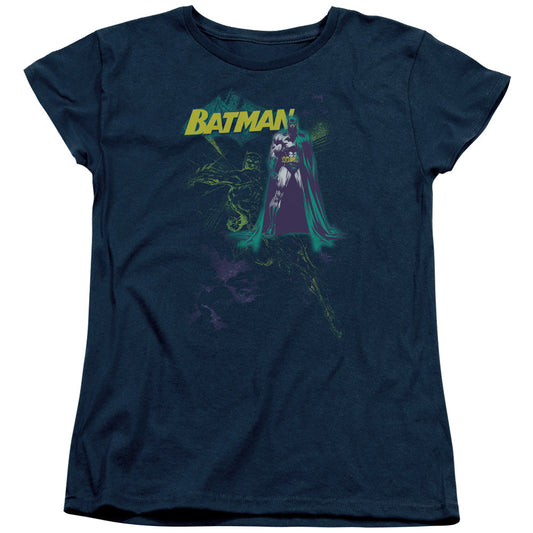 Batman Bat Spray Womens T Shirt Navy Blue Officially Licensed