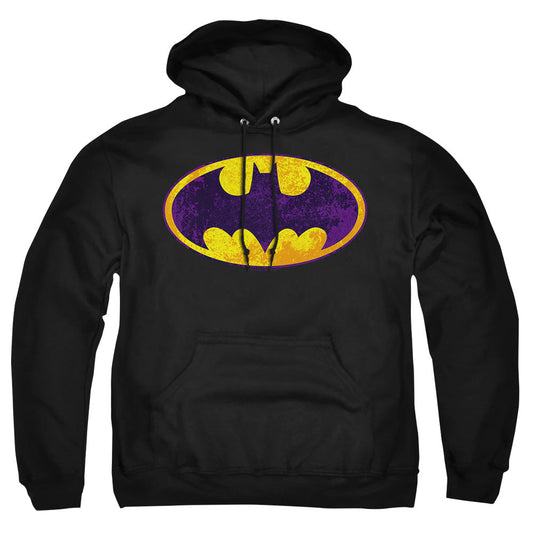 Batman Bm Neon Distress Logo Mens Hoodie Black Officially Licensed