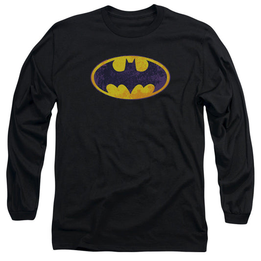 Batman Bm Neon Distress Logo Mens Long Sleeve Shirt Black Officially Licensed