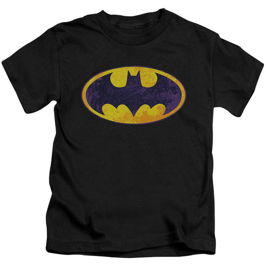 Batman Bm Neon Distress Logo Juvenile Kids Youth T Shirt Black Officially Licensed
