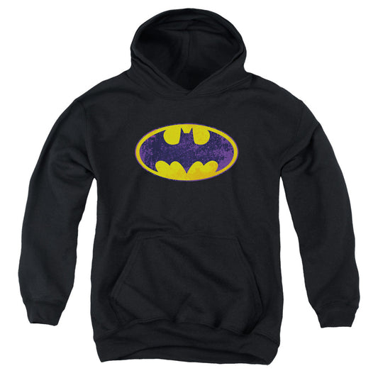 Batman Bm Neon Distress Logo Kids Youth Hoodie Black Officially Licensed