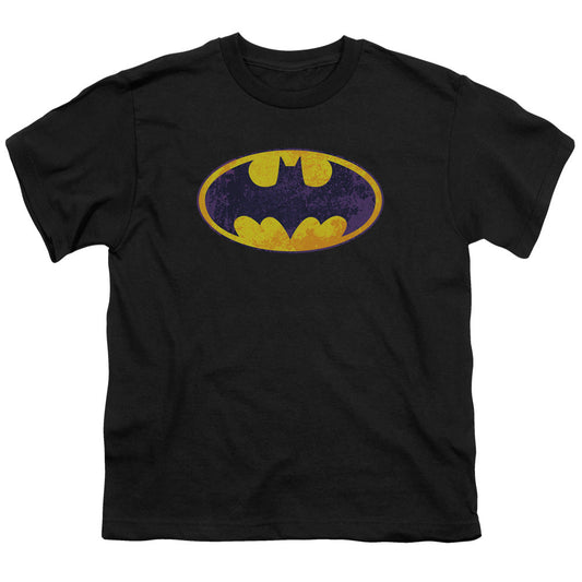 Batman Bm Neon Distress Logo Kids Youth T Shirt Black Officially Licensed