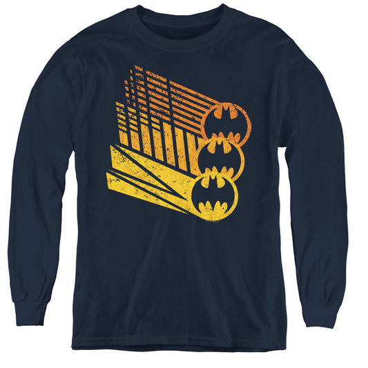 Batman Bat Signal Shapes Long Sleeve Kids Youth T Shirt Navy Blue Officially Licensed