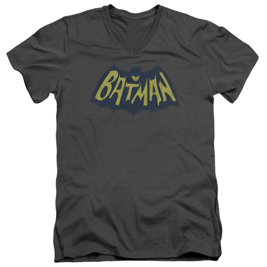 Batman Show Bat Logo Mens Slim Fit V Neck T Shirt Charcoal Officially Licensed
