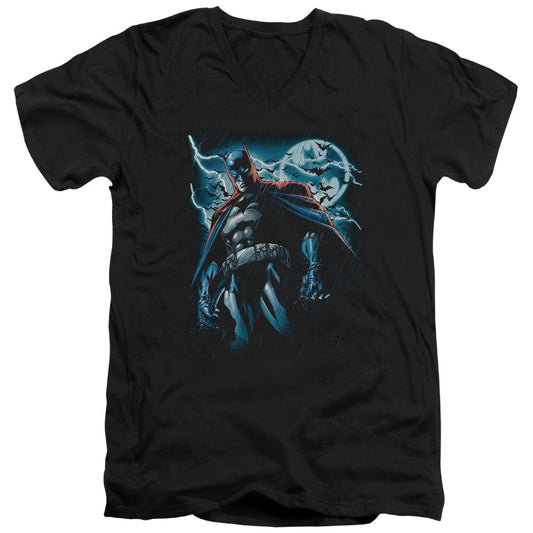 Batman Stormy Knight Mens Slim Fit V Neck T Shirt Black Officially Licensed