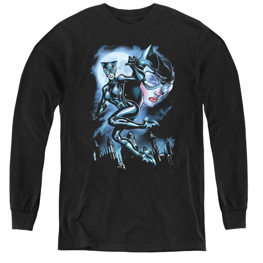 Batman Moonlight Cat Long Sleeve Kids Youth T Shirt Black Officially Licensed