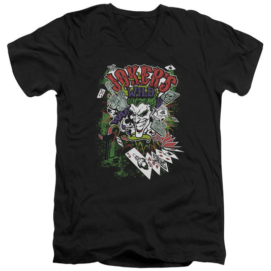 Batman Jokers Wild Mens Slim Fit V Neck T Shirt Black Officially Licensed
