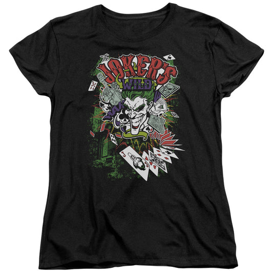 Batman Jokers Wild Womens T Shirt Black Officially Licensed
