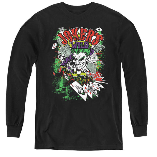 Batman Jokers Wild Long Sleeve Kids Youth T Shirt Black Officially Licensed