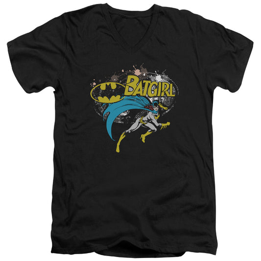 Batman Batgirl Halftone Mens Slim Fit V Neck T Shirt Black Officially Licensed