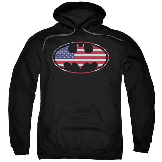 Batman American Flag Oval Mens Hoodie Black Officially Licensed